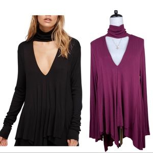 FREE PEOPLE Purple Uptown Turtleneck ribbed Long sleeve Asymmetrical Top Size M